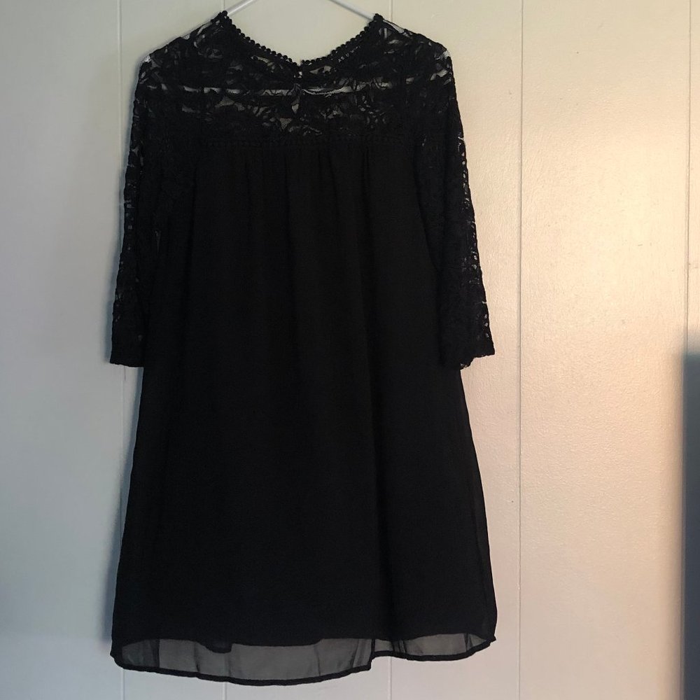 black, dress, mini, crochet detailing